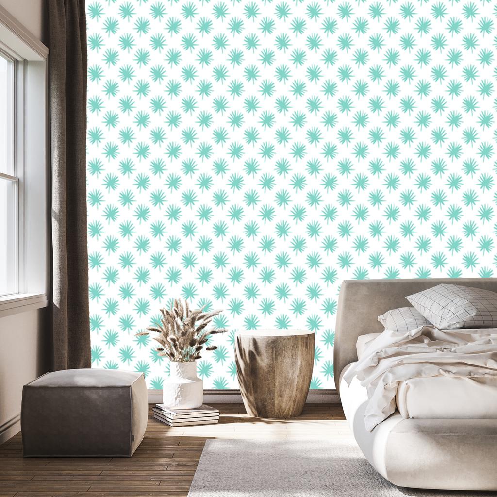 Palm Leaves Wallpaper White and Mint for Living Room and Bedroom 50x1000