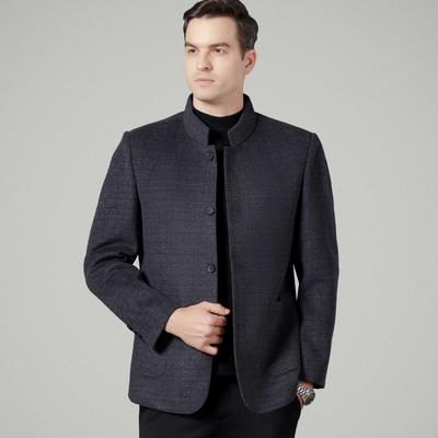 Двусторонний кашемировый пиджак, китайский костюм-туника, костюм для папы среднего возраста, шерстяное пальто, мужская осенне-зимняя повседневная куртка с воротником-стойкой