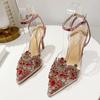 Liyke Summer Party Wedding Prom Shoes Fashion Red Gem Crystal Women Pumps Pointed Toe High Heels Stiletto Pvc Transparent Sandal