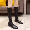2024 Модные сапоги на толстом каблуке, высокие сапоги до колена с острым носком, зимняя женская обувь