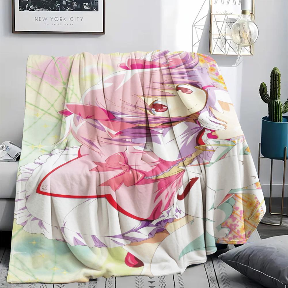 1PC Puella Magi Print Flannel Blanket, High quality Comfortable for All Seasons, Home Decor, Warmth and Comfort, Perfect for Christmas Gifts