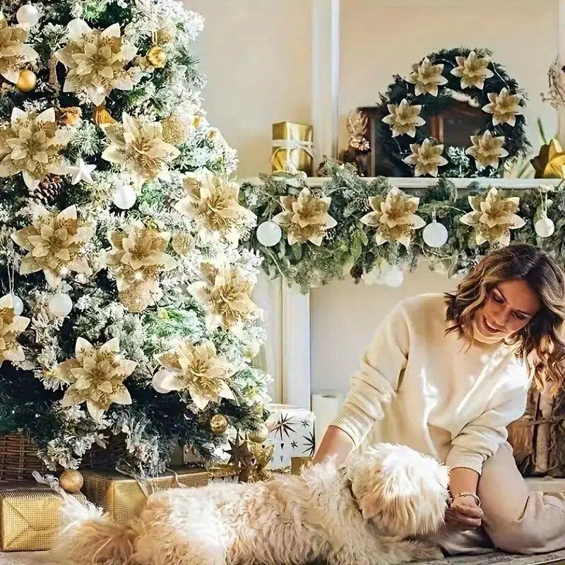 14 см подарочный новогодний блеск искусственный для дома веселые рождественские украшения рождественские цветы елочные украшения 1 шт нежные ювелирные изделия