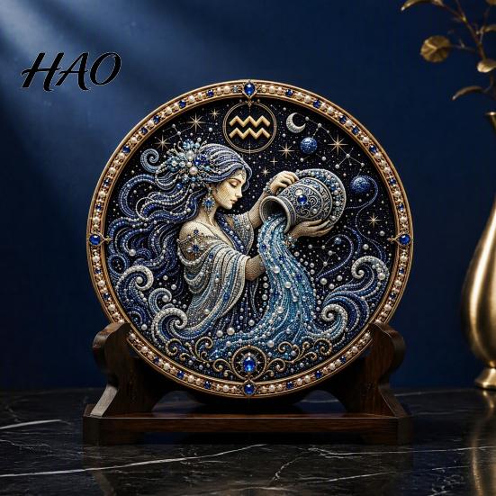 Guardian Star Chart Art Zodiac Sign Faux Pearl Kit, 12 Signs DIY Painting Creative Wall Decor Kits, Round 3D Constellation Craft Kit for Adults,