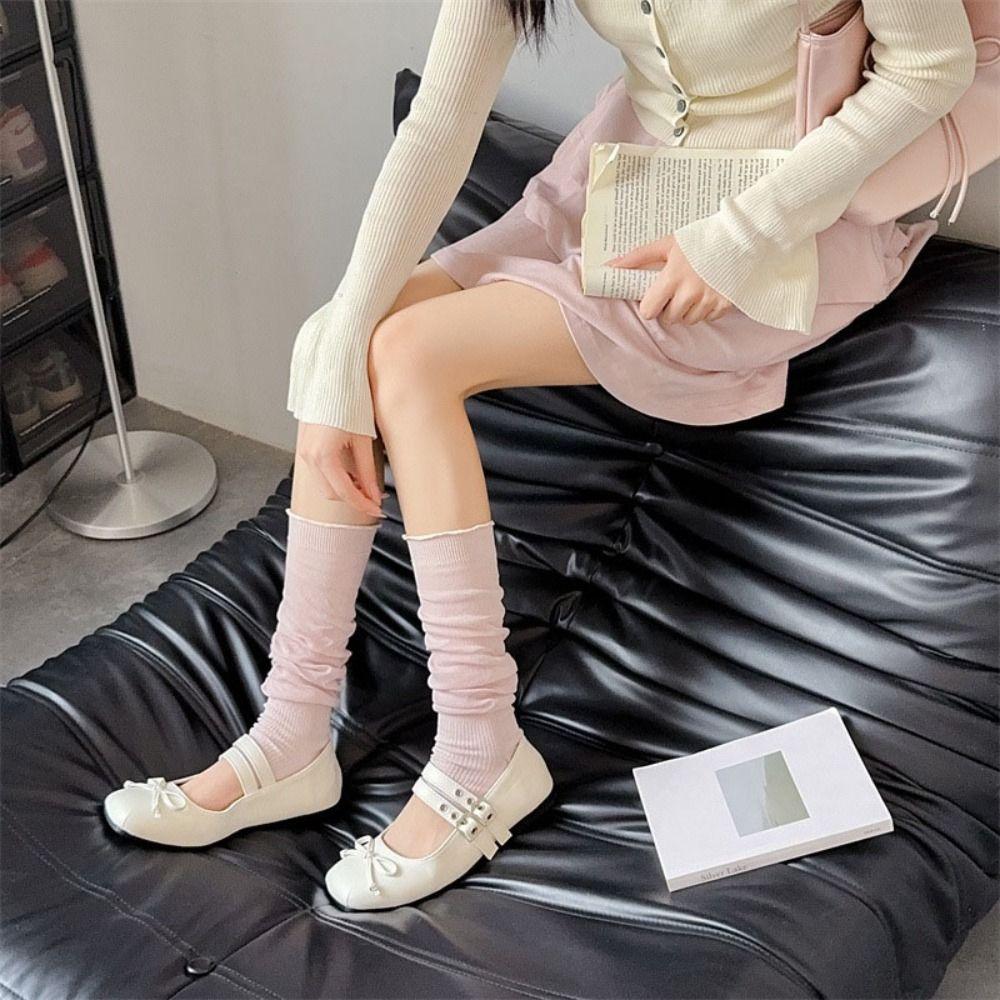 3Pairs Ballet Style JK Calf Long Socks Ultra-Thin Mid-tube Stocking Sweet Bunching Socks Spring