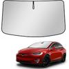 BASENOR 2017-2026 Tesla Model Y Model 3 Windshield Sunshade, Folding Front Window Sun Shade Full Cover, Heat UV Protection Visor Accessories