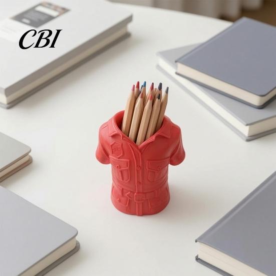 Practical Desktop Storage 3D Printed Shirt-Shaped Pen Holder, Creative Red Workwear Desk Organizer for Pencils Markers Shirt-shaped Holder Scissors,