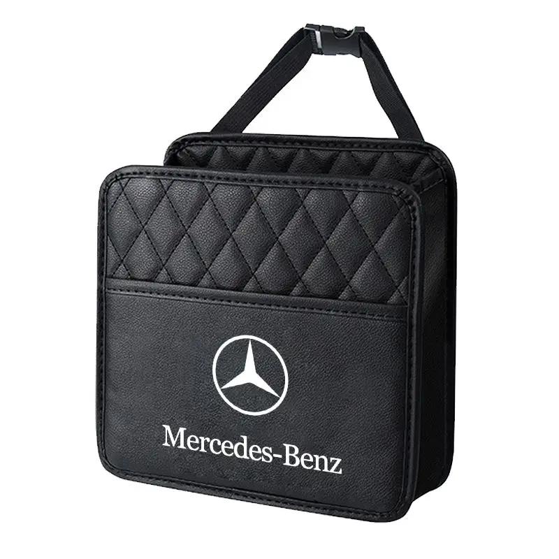 AABIG1 1Pcs Car Seat Storage Bag Leather Storage Bag Accessories Stickers For Mercedes Benz AMG W205 W218 W177 W176 W169 A B C E S
