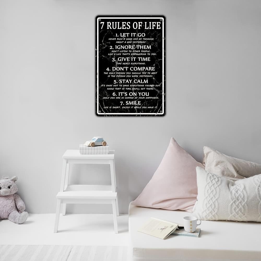 Mens Wall Mounted Metal Tin Sign 7 Rules of Life Wall Painting Motivational Poster Reading Sign Inspirational Poster Classroom