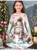 Girls' Autumn and Winter Fashion Dress, 3D Christmas Print Round Neck Long Children's T-shirt Dress, Casual Versatile, Christmas Clothing