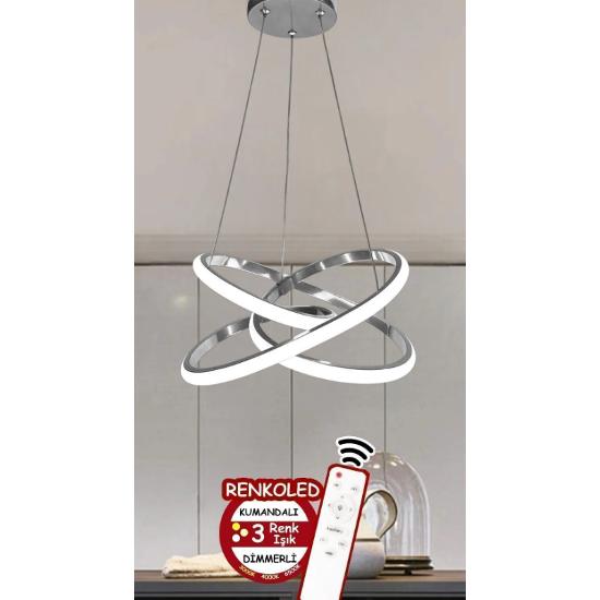 Современная подвесная лампа с дистанционным управлением, 3 цвета с подсветкой, светодиодная люстра, хромированный корпус, гостиная, кухня, зал