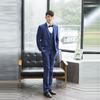 Men's Blue Plaid Slim Fit Blazer & Suit Set - Korean Style Two-Button Casual Tuxedo