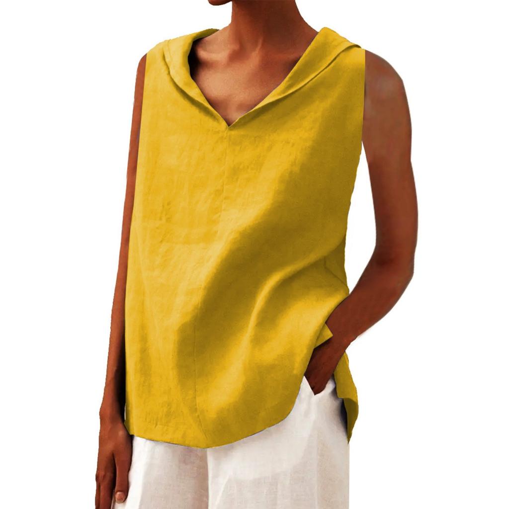 Женский однотонный жилет из хлопка и льна с V-образным вырезом и свободными лацканами без рукавов