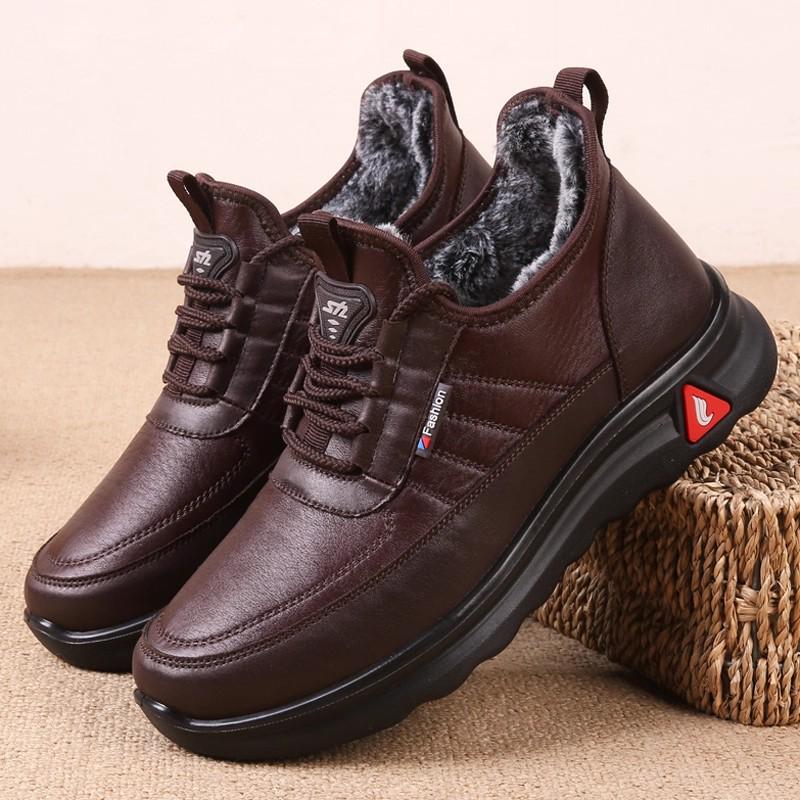 Men's Winter Waterproof Cotton Shoes, Plush Lined, Non-Slip Soft Sole for Comfort and Warmth