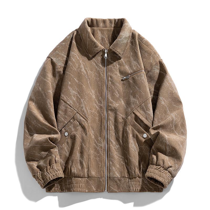 Ретро Вельветовая Куртка Тай-Дай с Лацканами Мужская Куртка на Молнии