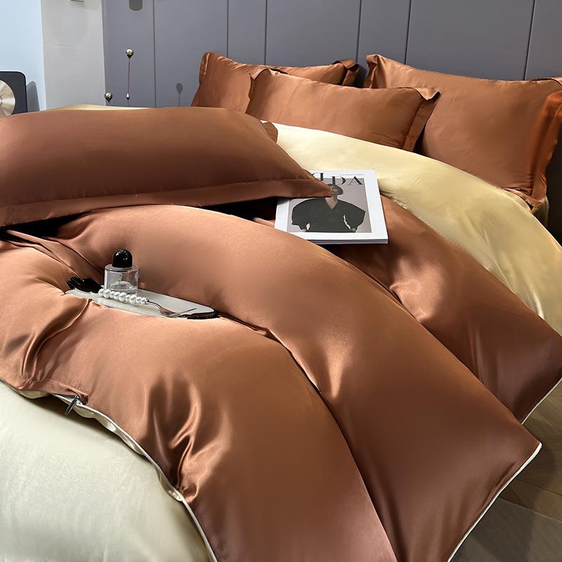 Summer Ice Silk FourPiece Bed Hat Imitation Tencel Quilt Cover Cool Silk Bed Sheet Washed Silk Quilt Cover