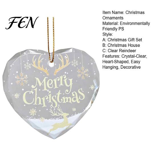 Festive Porch Hanging Ornaments Heart Shaped Christmas Ornaments, Crystal Santa Winter Scene Ornament, Transparent Clear Style Pendants Xmas