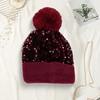Женская вязаная шапка с плюшевым помпоном, украшенная блестящими пайетками, шапка без полей, зимняя теплая пушистая панама, головной убор
