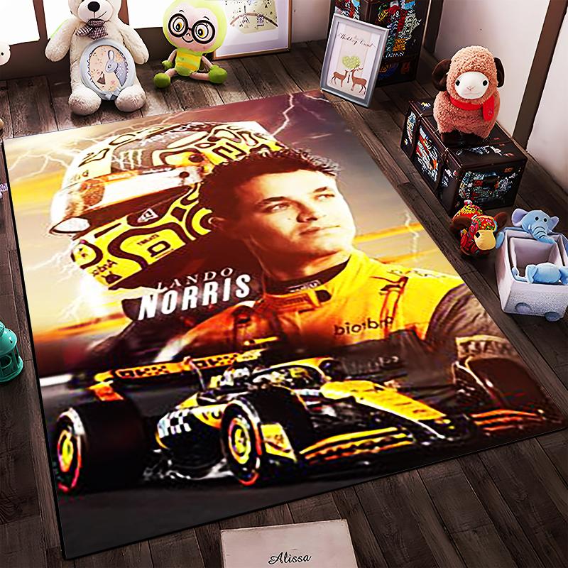"Race Car & Helmet Graphic Rug" Non-slip rug suitable for living room and bedroom sofas.