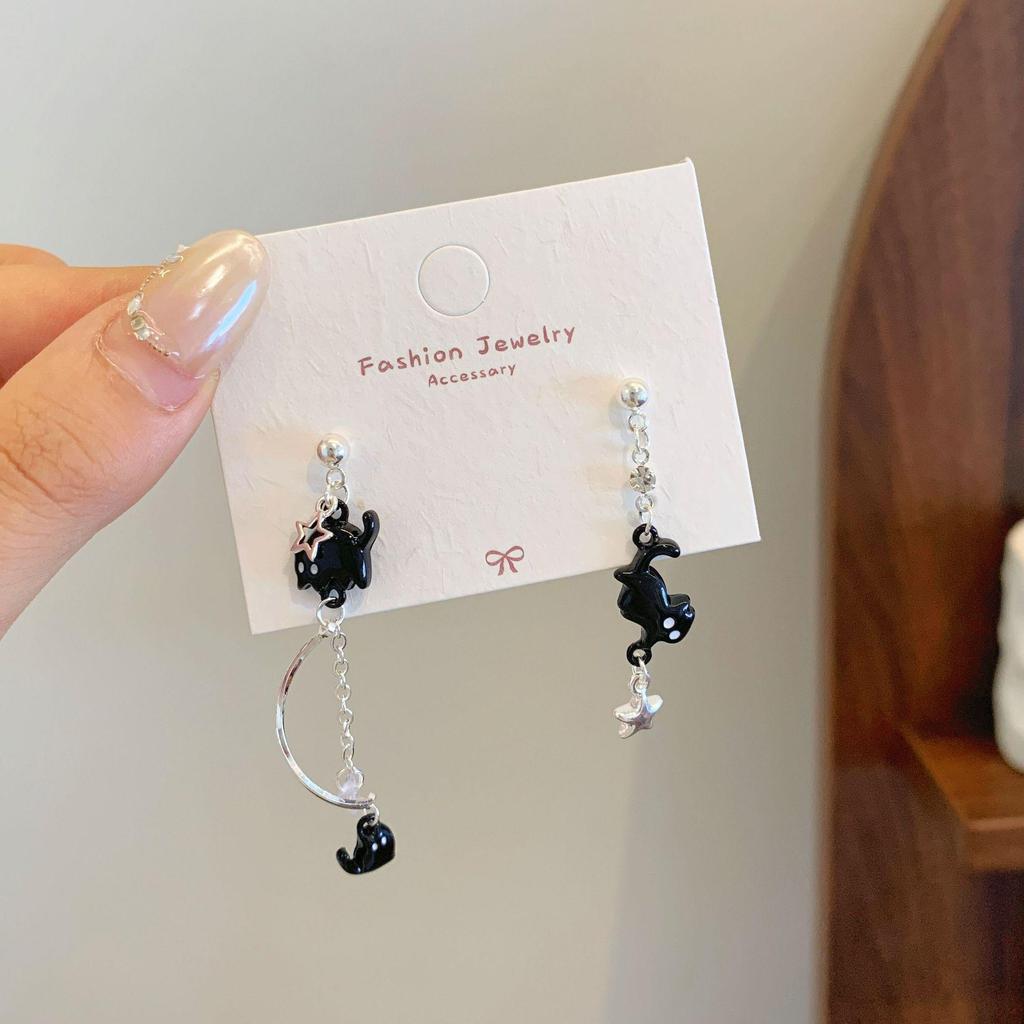 Очаровательные серьги-пусеты в виде черных котят: Серебряная игла, милый дизайн хвоста для женщин