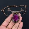 Lab-Created Ruby Gemstone Pure Copper Wire Wrapped Handmade Jewelry Necklace