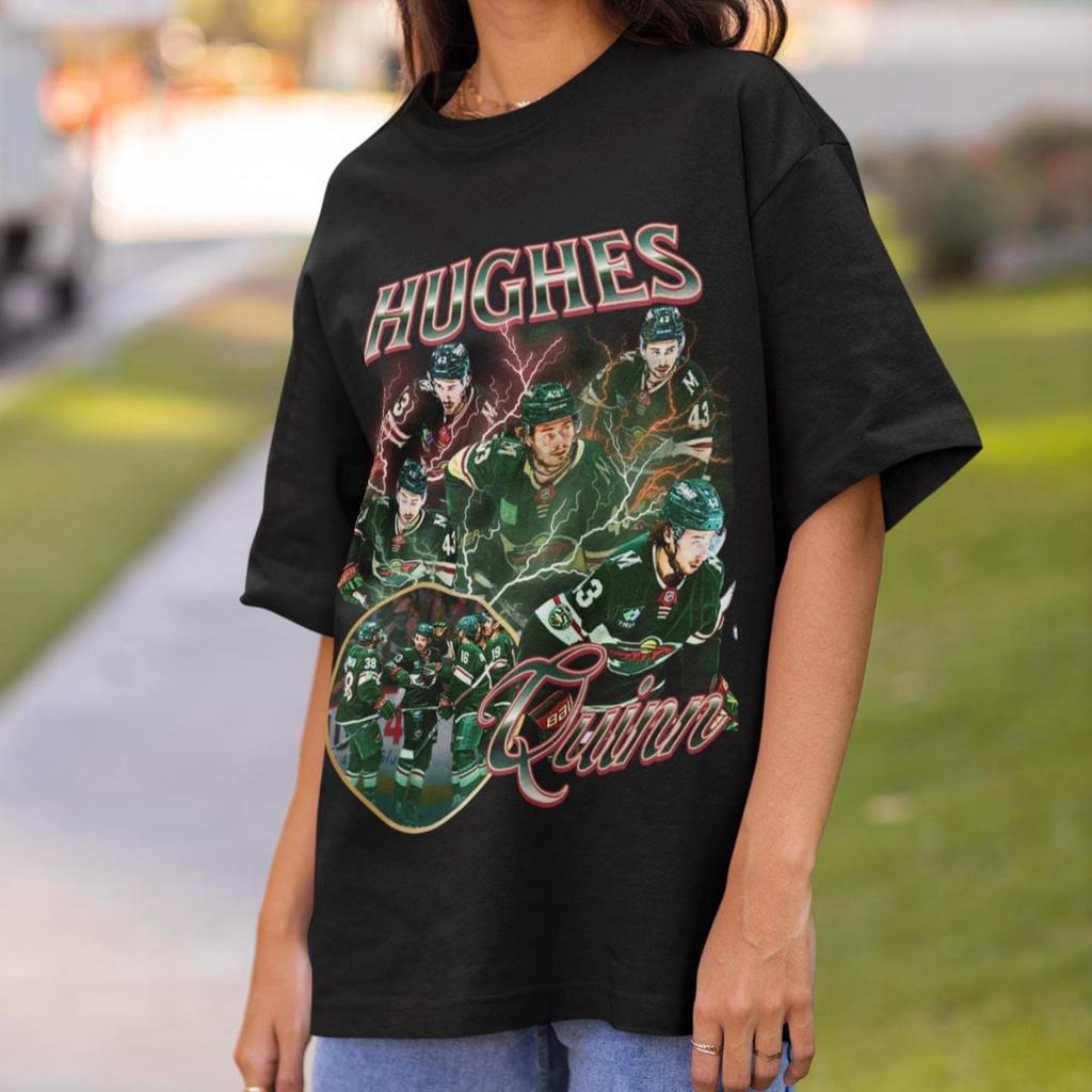 Quinn Hughes Wild Shirt Vintage Minnesota Wild NHL Fan Hockey Design Retro Bootleg Gift Classic Graphic Tee Unisex T-Shirt Limited Edition
