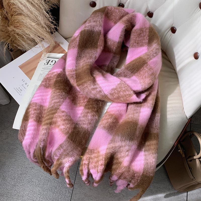 Mid-Length Women's Winter Scarf Thickened Warm Neck Warmer Skin-Whitening Fringed Retro Versatile