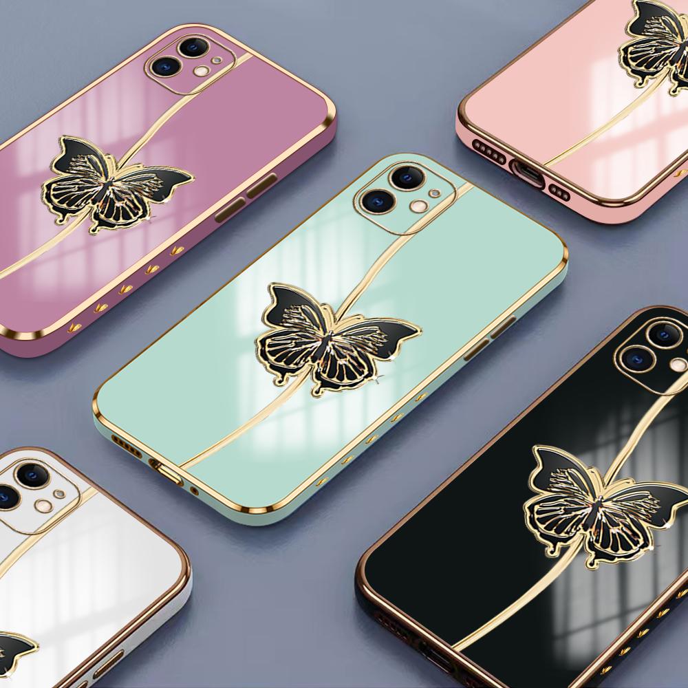 Модный черный чехол для телефона с покрытием бабочки для iPhone 11 13 15 Samsung Galaxy A52 Xiaomi Redmi 12C Note 10 Pro Oneplus Мягкие чехлы для смартфонов