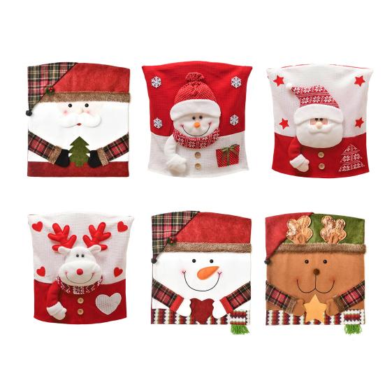 Christmas Chair Cover Snowman Santa Claus Deer Shape Christmas Themed Back Cover Restaurant Seating Decor