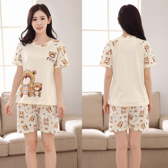 2Pcs/Set Cartoon Animal Women Sleepwear Short Sleeve Top Shorts Pajama set