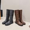 Модные высокие сапоги женские плоская подошва зимняя обувь дизайнерский тренд 2025 новые ботфорты рыцарские сапоги гладиатора элегантные женские боты женские туфли