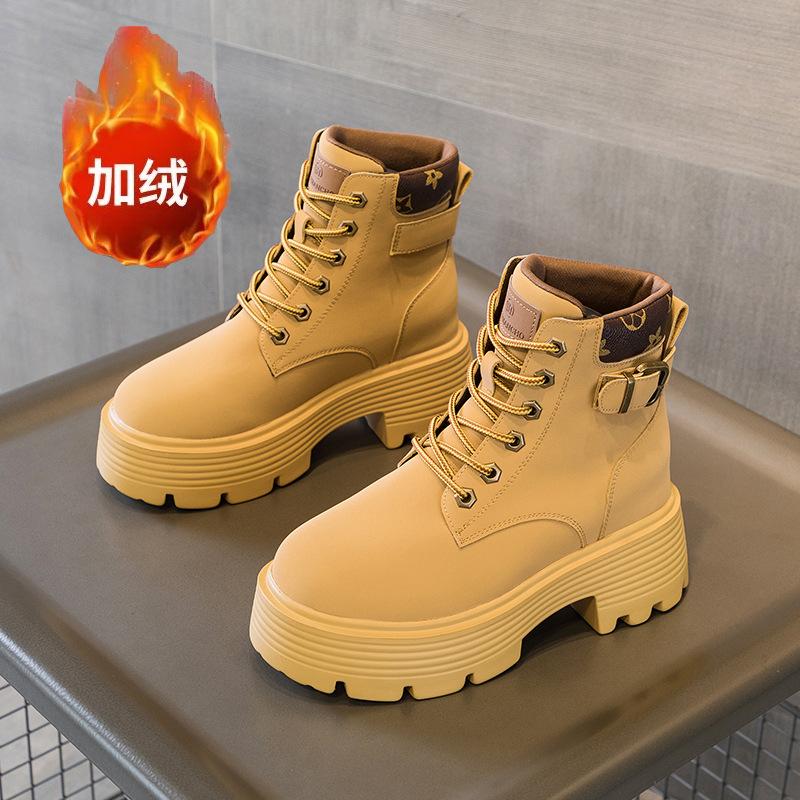 2024 новые 9 см внутренняя высота увеличивается кожа толстая подошва маленький размер женские короткие на шнуровке повседневные теплые хлопковые туфли ботинки Martin женские