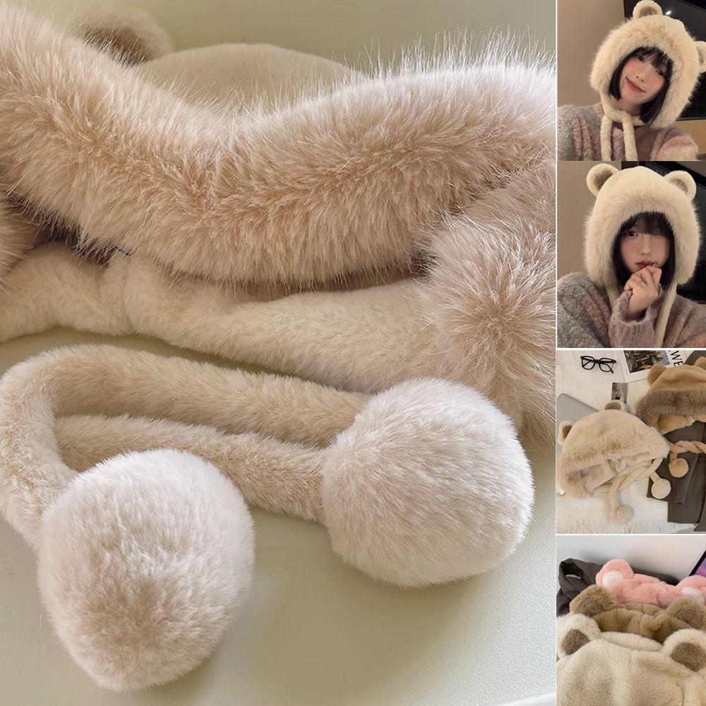 Velvet Lining Winter Hat Cute Bear Ears Bucket Hat Cold-proof Windproof Hat Women