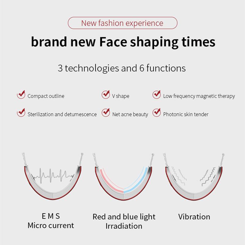 Устройство для лифтинга лица Светодиодная фотонная терапия Вибрационный массажер для похудения лица V Спасательный пояс для лица Двойной подбородок V-образный лифтинг щек V Массажер для лица
