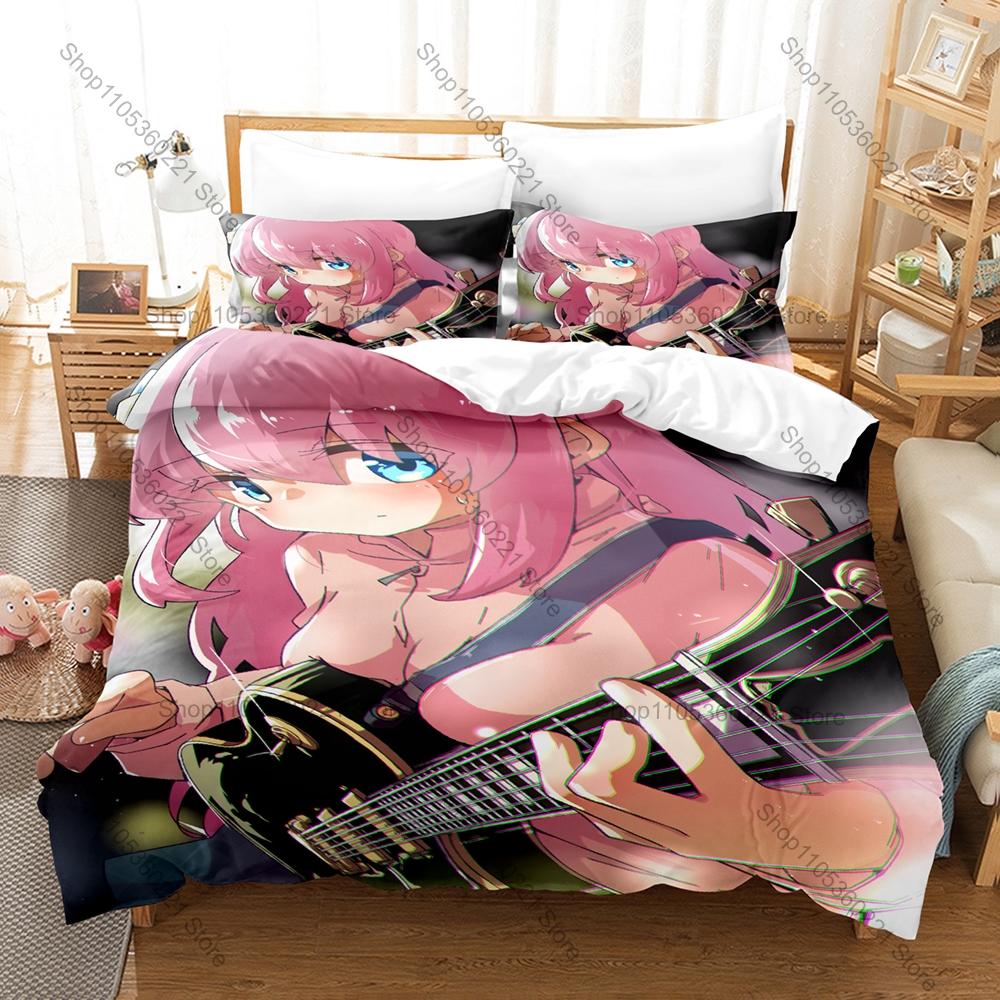 Icon Bocchi Chan Gotou Hitori Graphic Bedroom Decor Bedding Duvet Cover + 2 Pillowcases Anime Rock Fan Room Decor