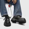 Fashion Men's Platform Derby Boots British Style Round Toe Chunky Sole Formal Shoes Comfortable Black Leather Business Casual Footwear