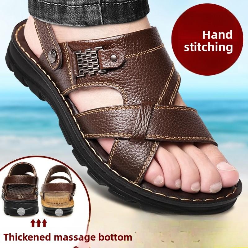 Модные мужские сандалии из высококачественной кожи, удобная пляжная обувь для мужчин, дышащие, противоскользящие, износостойкие, мужская обувь, шлепанцы для мужчин