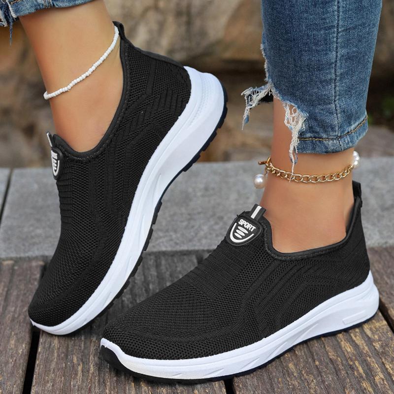 Мода модные дышащие трикотажные белые кроссовки женские весна осень удобные мягкие подошвы повседневная обувь женские легкие туфли без застежек на плоской подошве