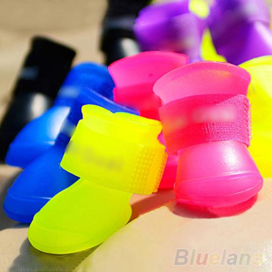 4Pcs Pet Shoes Dog Waterproof Rain Boots Booties Rubber Shoes Candy Colors