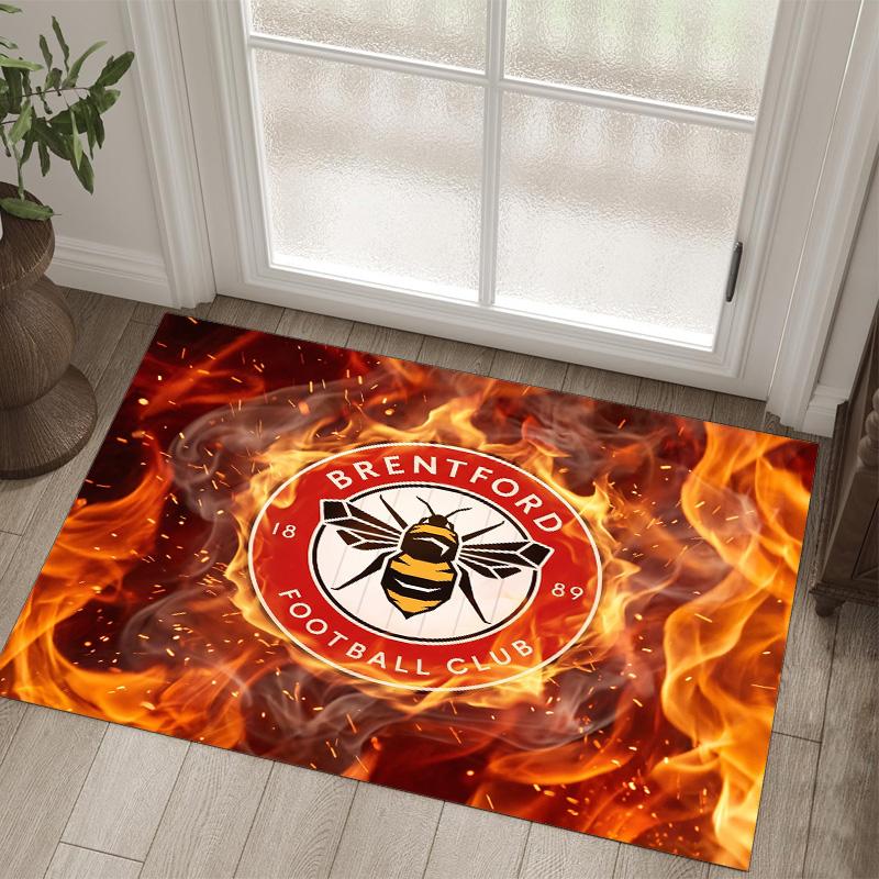 Brentford Football Design Crystal Velvet Carpet Cozy Non?Slip Printed Rug For Bedroom Living Room Entrance
