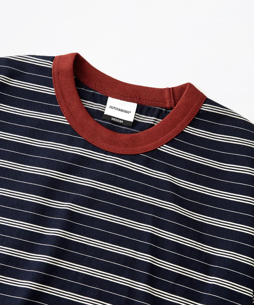 OUTSTANDING Stripe Half Sleeve Tee_Navy/Ivory