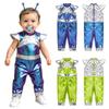 Baby Girls Color Block Alien Jumpsuit Cap Sleeve Zipper Back Metallic Romper Photography Cosplay Halloween