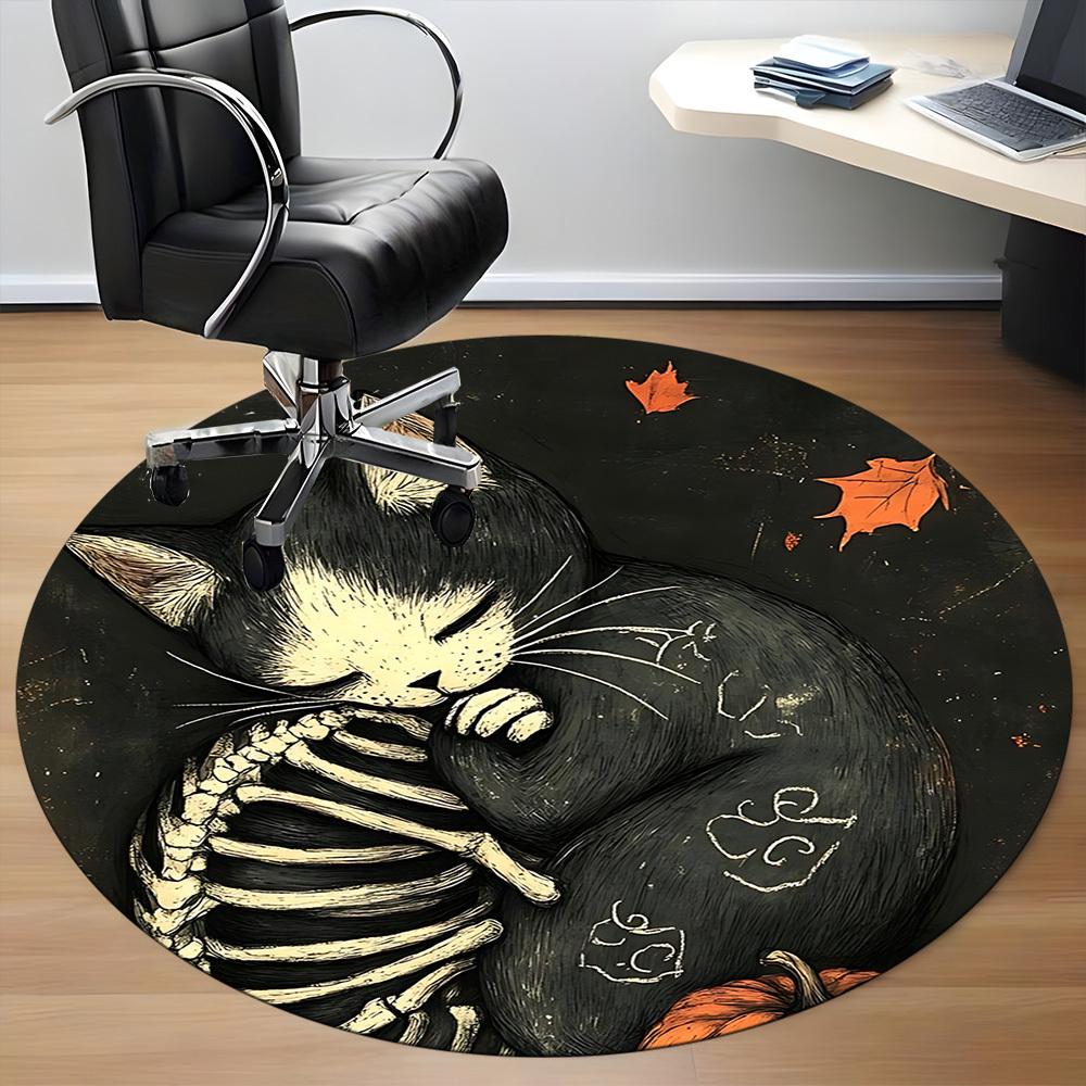 1pc Cat Skeleton Office Round Area Rug, Under Office Chairs Bedroom Living Room Home Decor, Room Deco, Available in Various Sizes 158