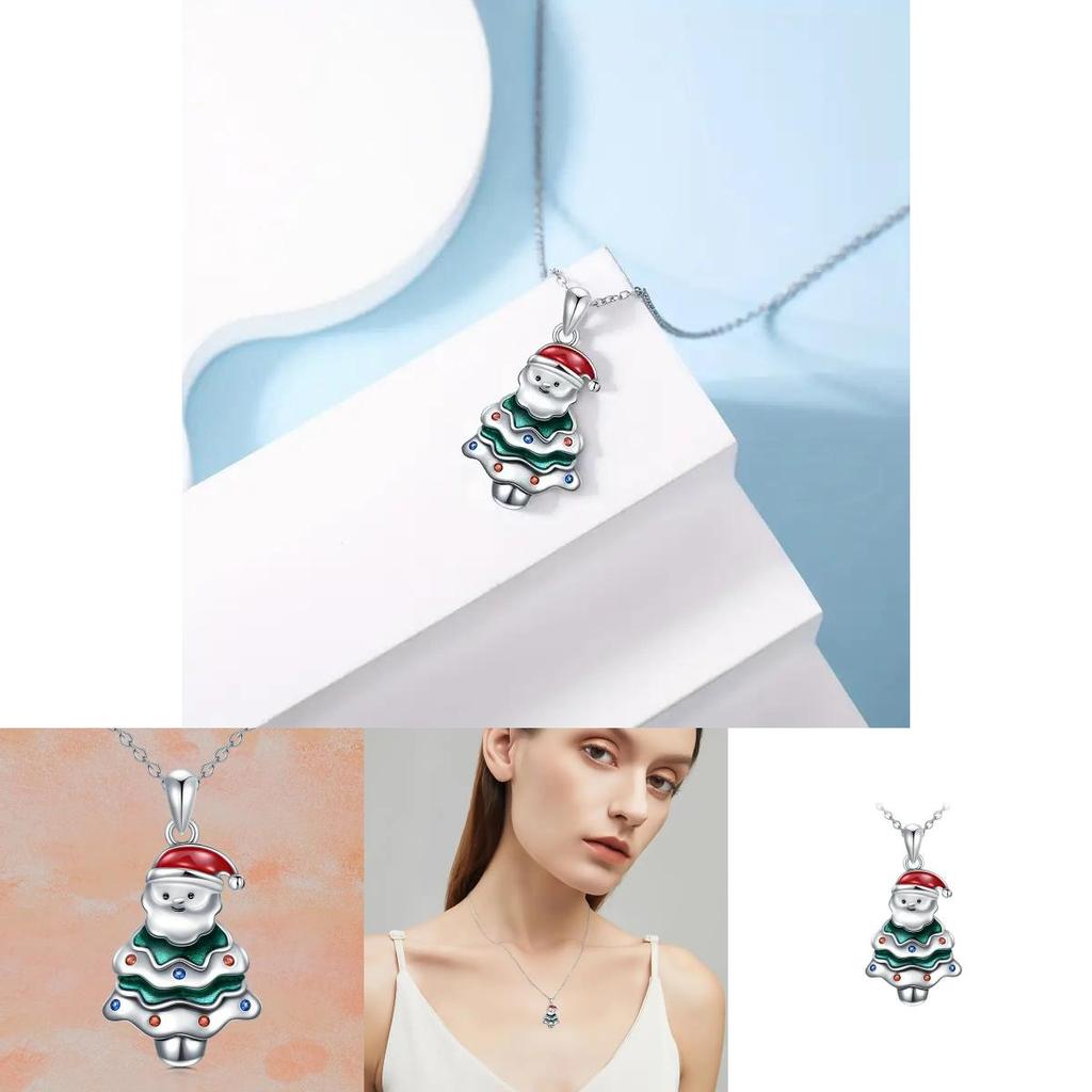 Christmas Santa Geometric Pendant Necklace With Micro Inlaid Alloy For Holiday Celebration