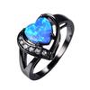 Female White Fire Opal Heart and Ring Black Gold Ring Engagement Ring