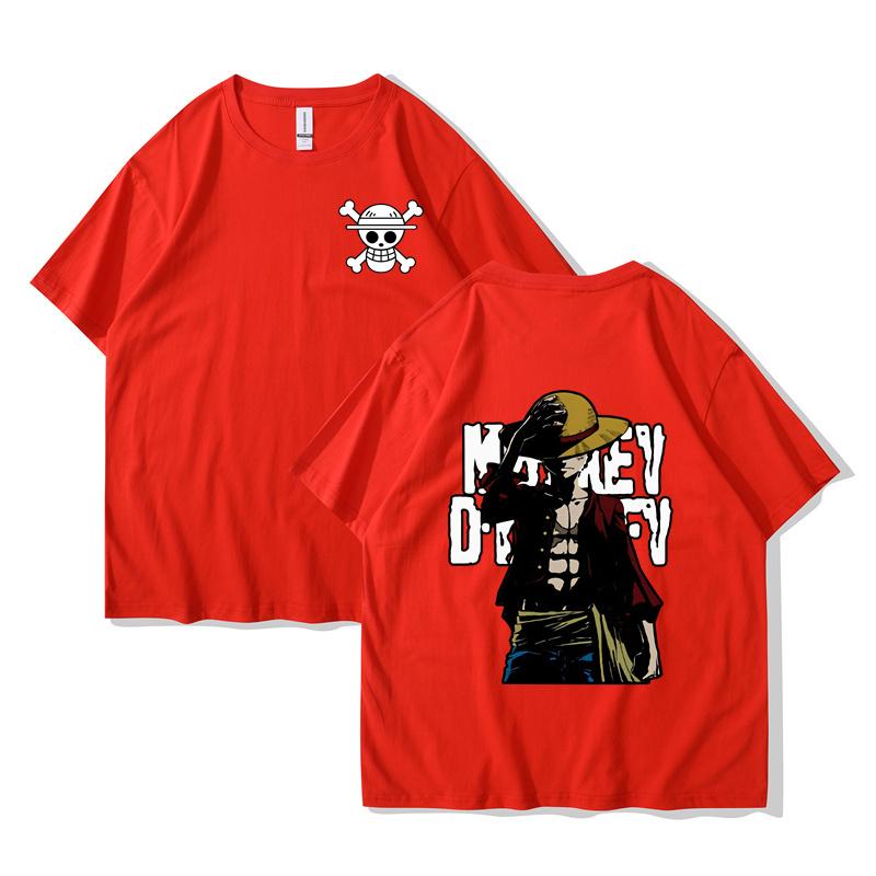 Monkey D Luffy One Piece TShirt Men Summer Straw Hat Pirate Character Graphic Short Sleeve Streetwear Loose Fit Anime Fan Tee