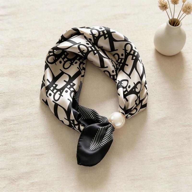Simulation Silk Satin Silk Scarf Solid Color Magnetic Silk Scarf Lazy Silk Scarf Pearl Magnetic Silk Scarf Neck Small Scarf