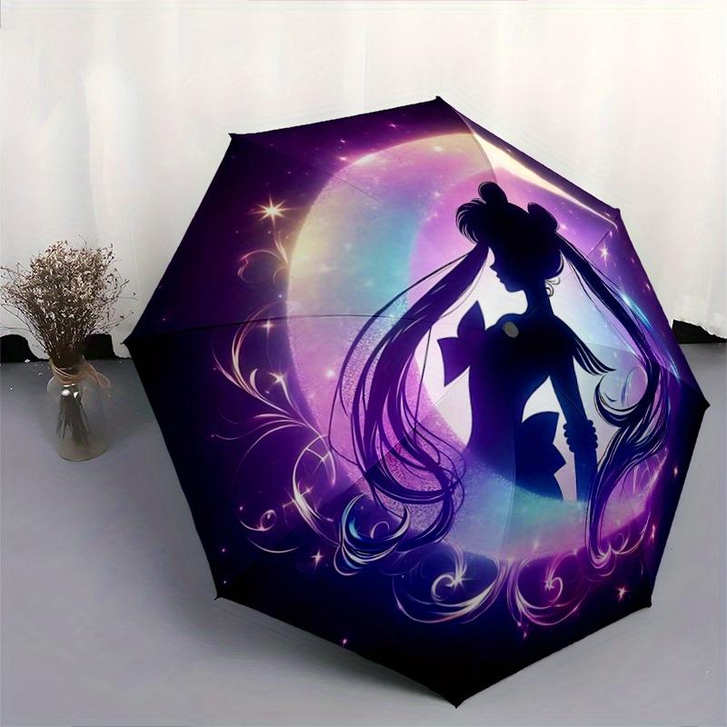 1pc Sailor Moon Inspired Auto-Open Close Umbrella - Portable 3-Fold Design with 8-Bone Iron Frame, Outdoor, for Fans, Travelers, Daily Use, Festi