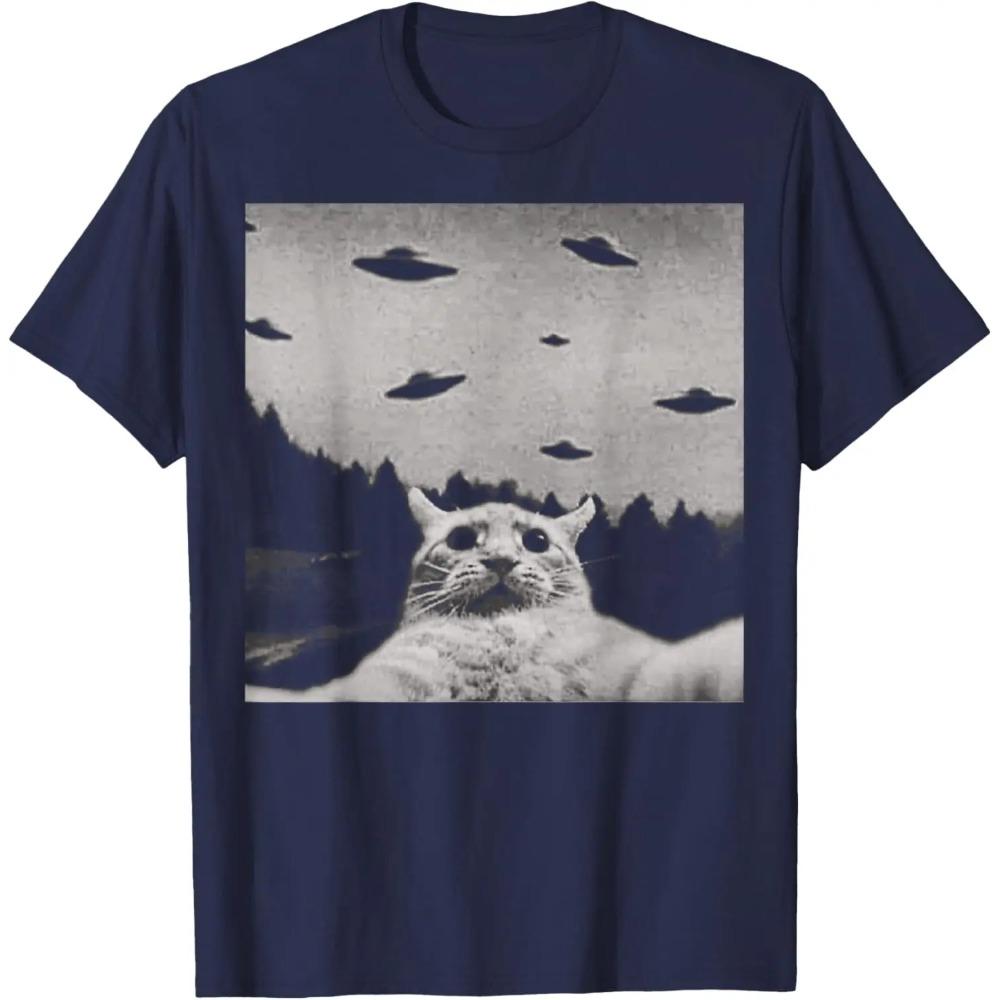 ThreadWeird Инопланетный Кот НЛО Футболка Классический Крой Круглый Вырез Черный Взрослые Футболки для Женщин Харадзюку Люкс Бренды Playeras De