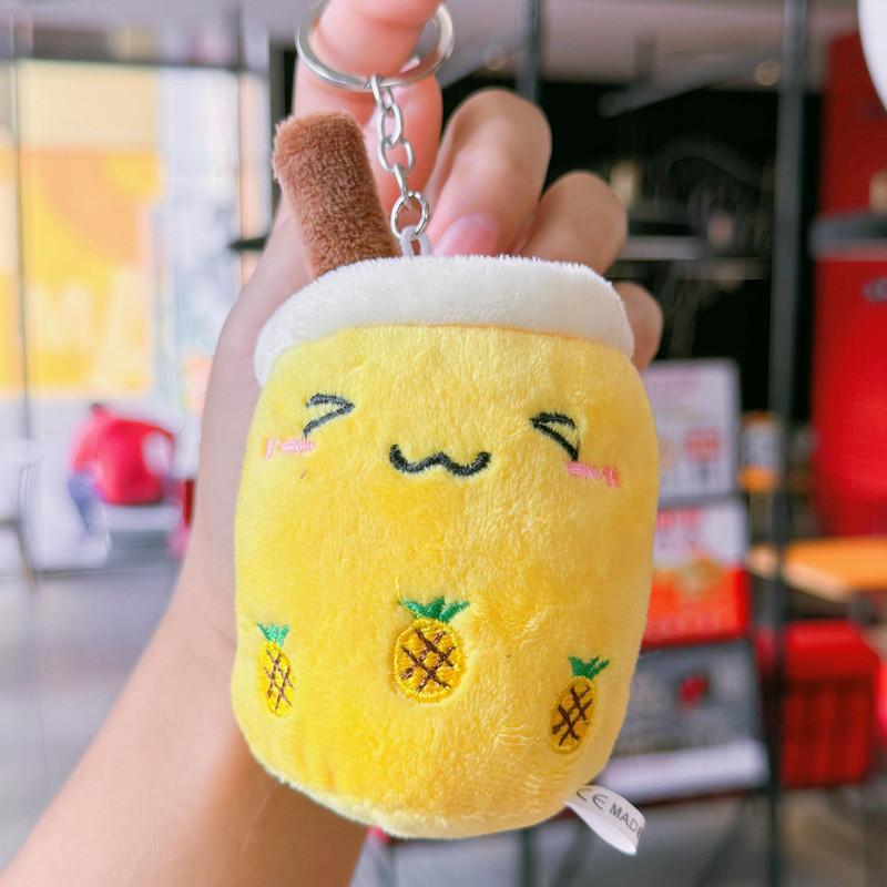 Cartoon Panda Cute Rabbit Fruit Milk Tea Cup Plush Toy Pendant Keychain For Kids