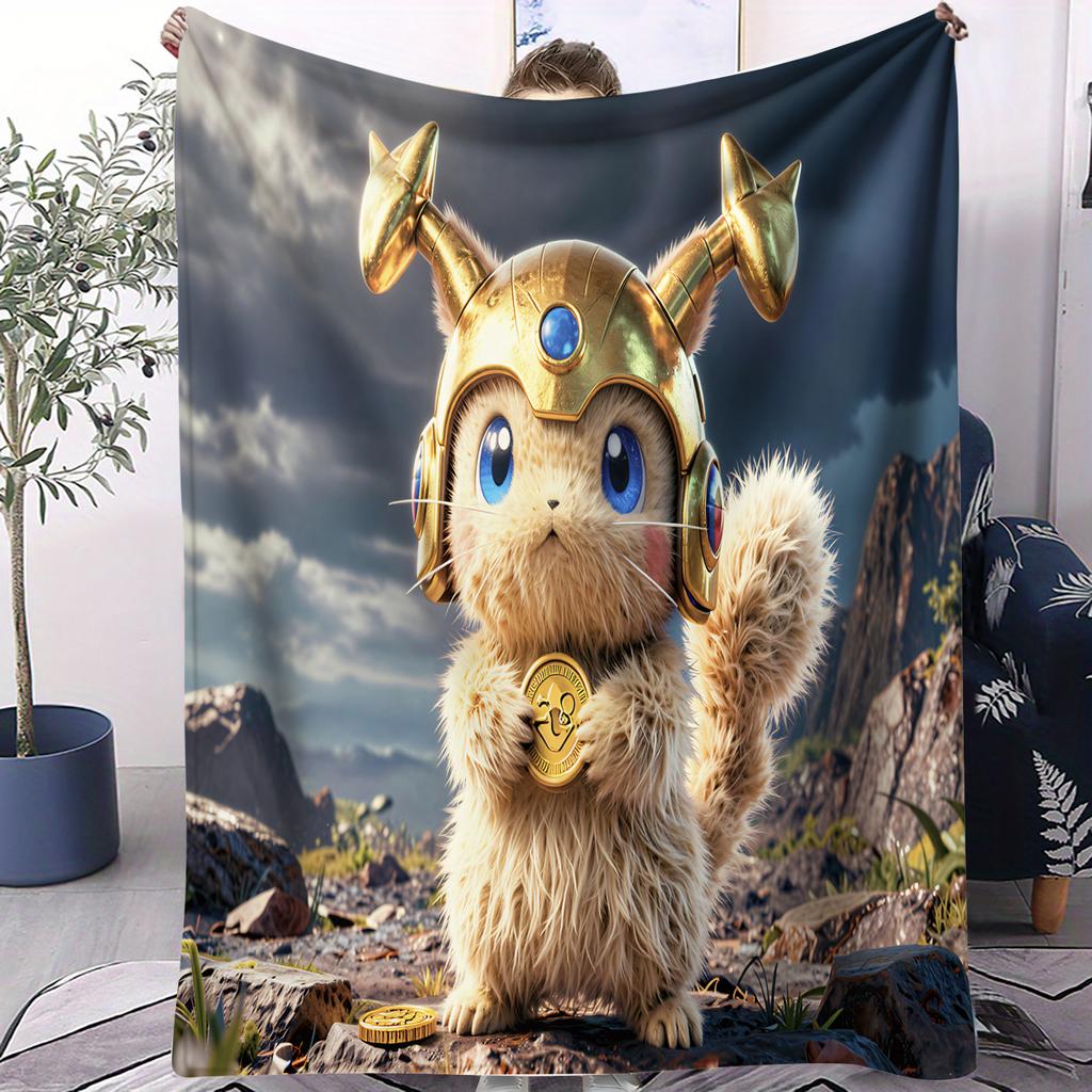 Cartoon Pikachu Personal Printed Flannel Blanket For Office Travel Comfort Leisure Camp Multifunctional Universal Blanket Gife